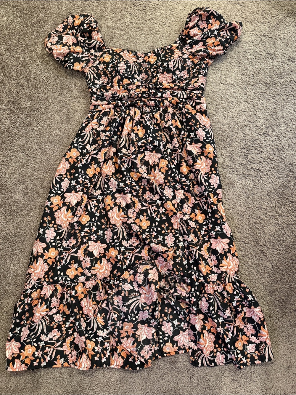 Maurices Black Maxi Dress with Pink & Peach Floral Design